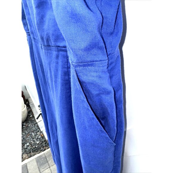 💙CYNTHIA ROWLEY Womens 8 Blue 100% Linen Wide Leg Boho CottageCore Y2K Jumpsuit - Picture 5 of 8